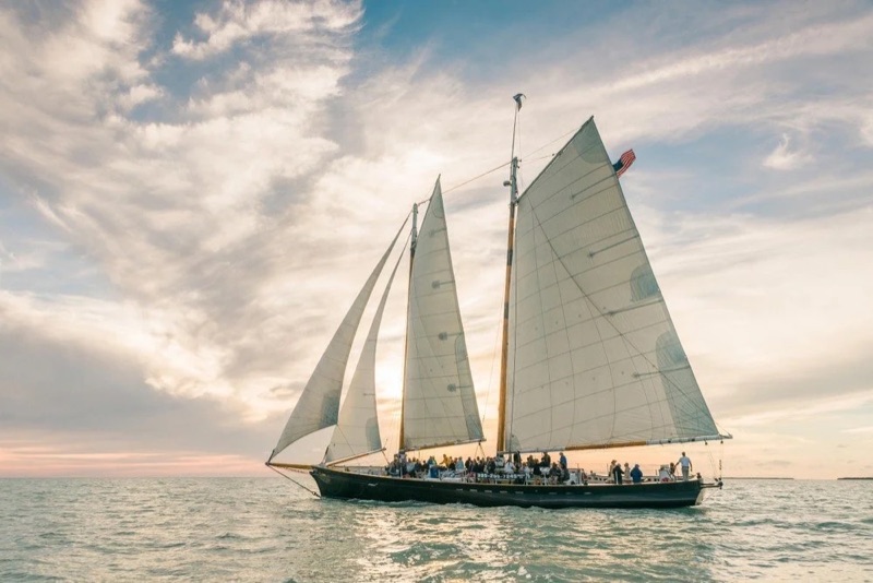 Sailboat under a bright sky off Key West