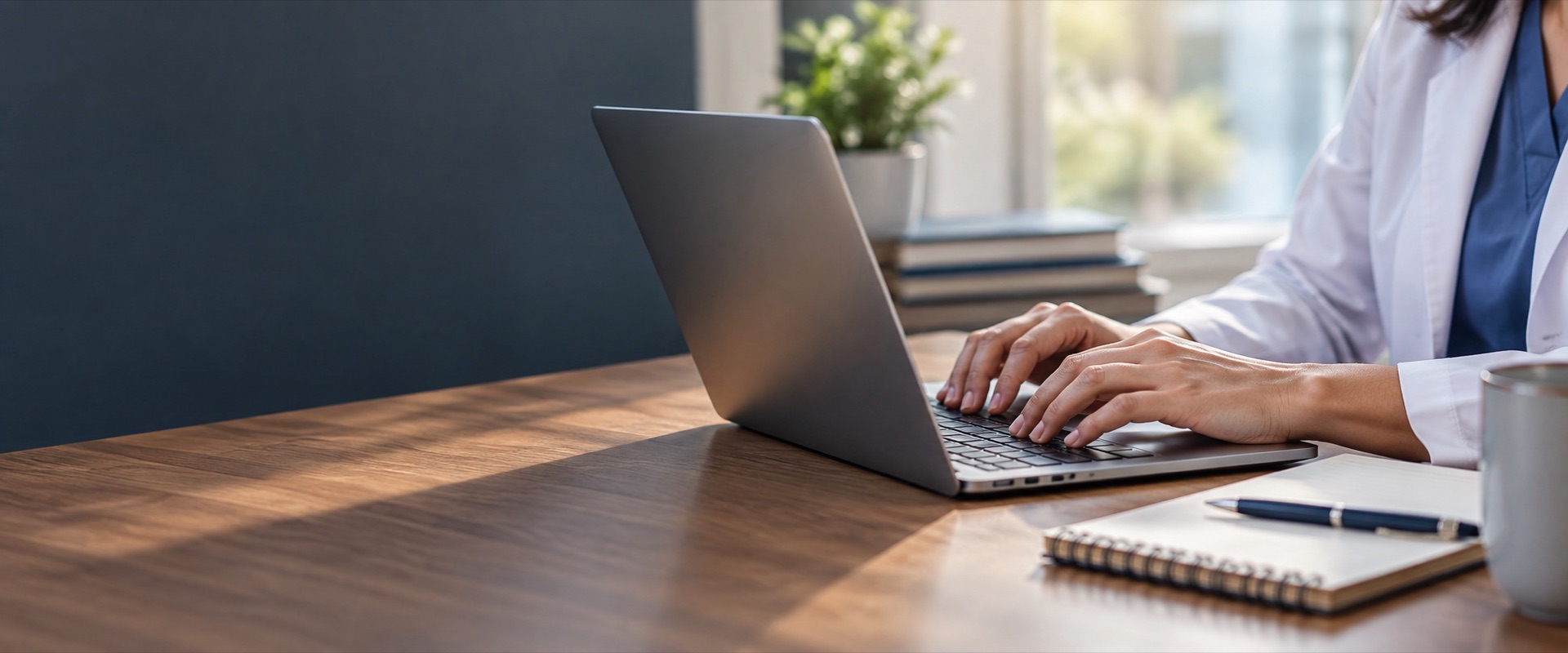 Healthcare professional creating an account on a laptop